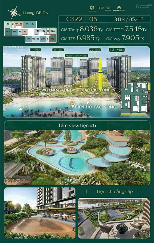 Cắt lỗ 1 tỷ  căn 3pn  tại dự án lumière spring bay tại vinhomes ocean park 2
