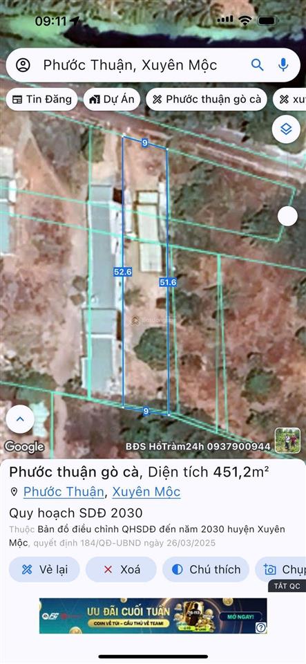 9x53m, 80m² tc, shcc. cách biển hồ tràm 3km  tiện làm homestay, đầu tư lâu dài   0904 787 ***