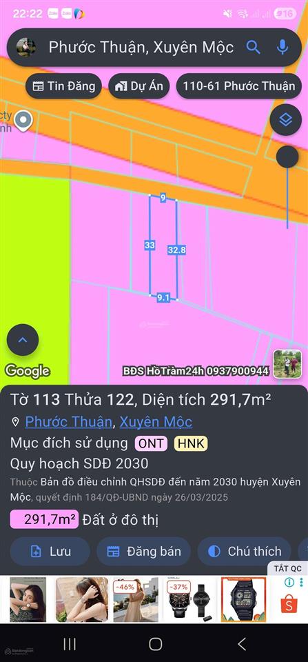 9x53m, 80m² tc, shcc. cách biển hồ tràm 3km  tiện làm homestay, đầu tư lâu dài   0904 787 ***
