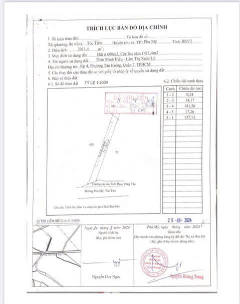 Bán đất tại phú mỹ  tóc tiên, giá 30 tỷ, 2011 m2 đẹp, nhiều tiện ích