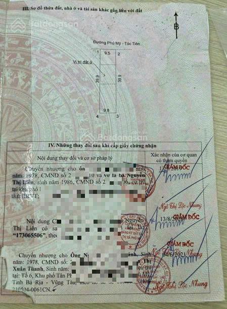 Bán đất tại phú mỹ  tóc tiên, 7,4 tỷ, 385 m2, chính chủ siêu hot
