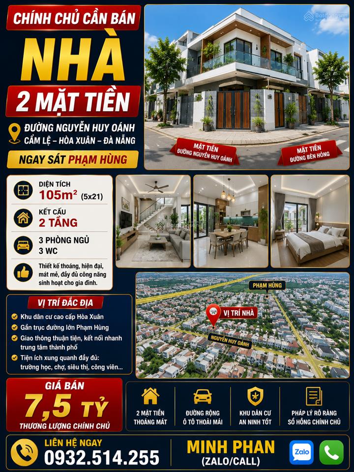 Chính chủ bán nhà 2 tầng  2 mặt tiền khu hoà xuân  cẩm lệ  gần phạm hùng giá chỉ nhỉnh 7 tỷ