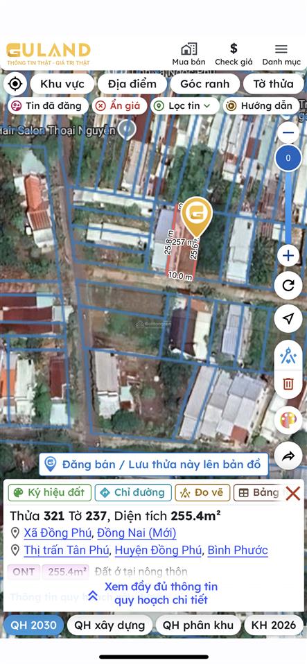 Lô đất 10x25,65m chỉ 610 triệu gần trường cấp 1,2 tân lập, đồng phú, bình phước