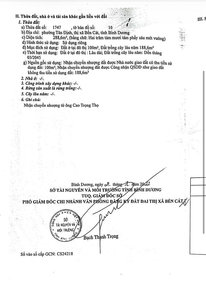 288.6m2 = 1tỷ515 nhánh ql13, phường tân định bến cát, bình dương
