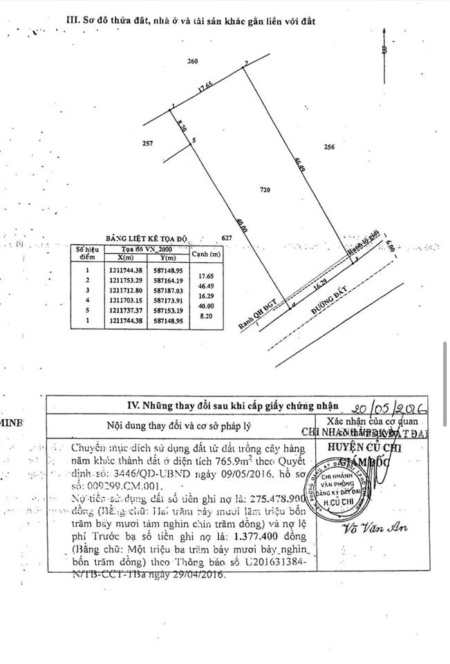 9tỷ101 = 801,2m2 có 765,9m2 đất ở mt 16,29m nguyễn thị lắng, tân phú trung, củ chi, hcm
