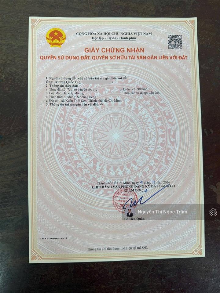 Đất 90m2 giá 1tỷ8 ngay đường nguyễn văn bứa xã xuân thới sơn huyện hóc môn sổ hồng riêng