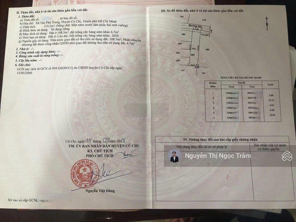 Lô đất 115m2 ngay kcn tân phú trung giá 1tỷ3 đường giồng cát xã tân phú trung huyện củ chi sổ riêng