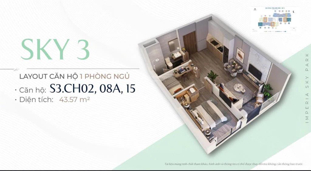 Duy nhất căn 1pn + tầng trung view công viên nội khu hướng nam, tcbg cao cấp dự án imperia sky park