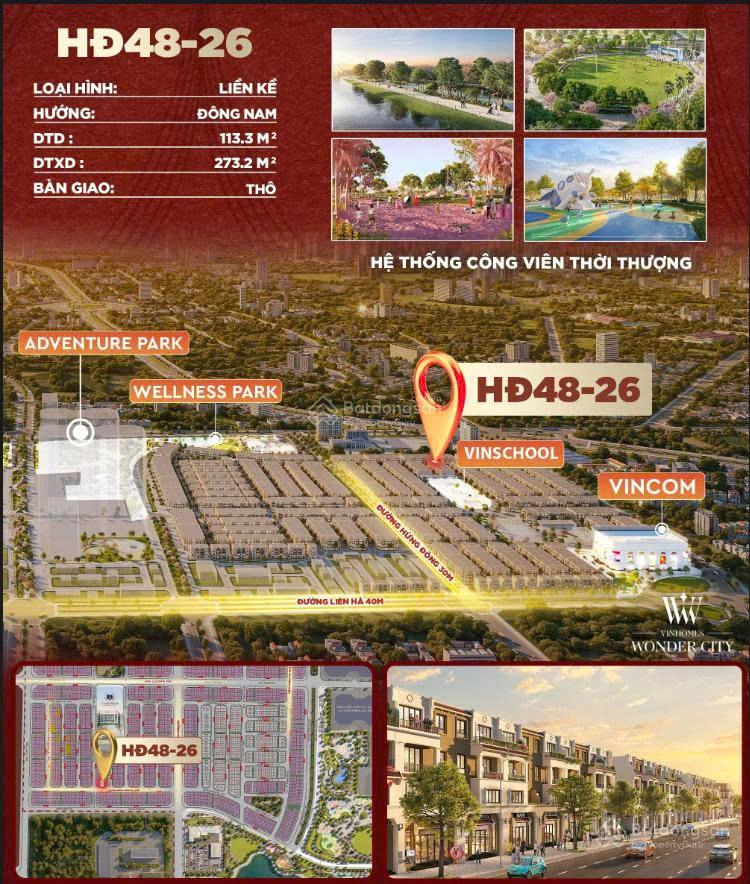 Vinhomes đan phượng liền kề đông nam 19,2 tỷ + voucher 30%, dt 113m2, hđ 48, chính sách tháng ngâu