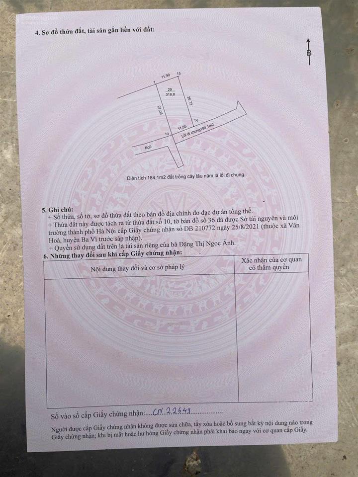Bán lô đất vân hoà ba vì,,diện tích 318m có 150m tc đại lộ thăng long kéo dài