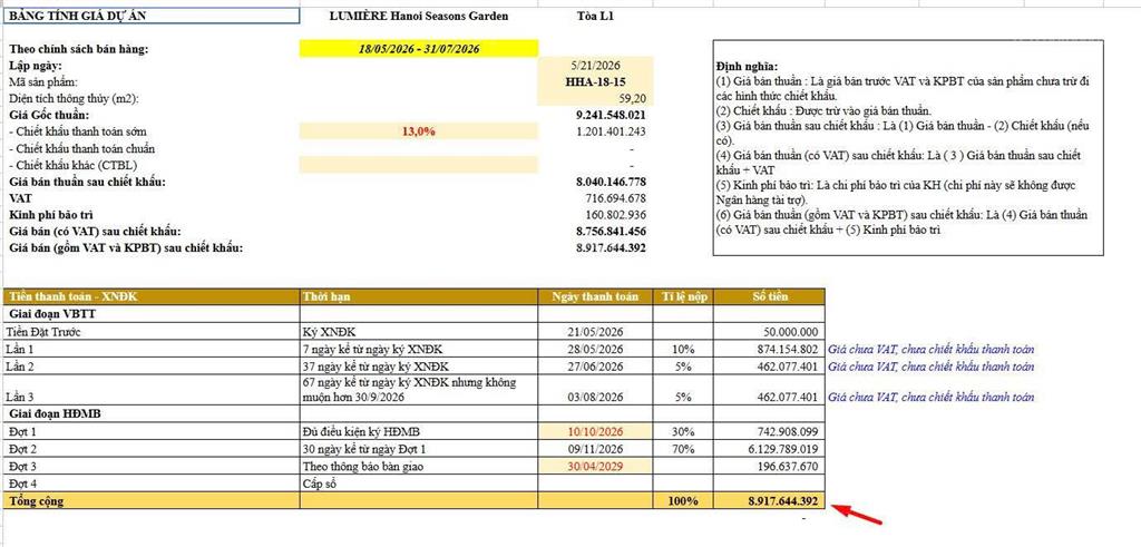Tặng 6 chỉ vàng cho căn 1pn 1vs 59m2 thông thủy, tầng 18 cao xà lá, ký mới cđt 8,8 tỷ