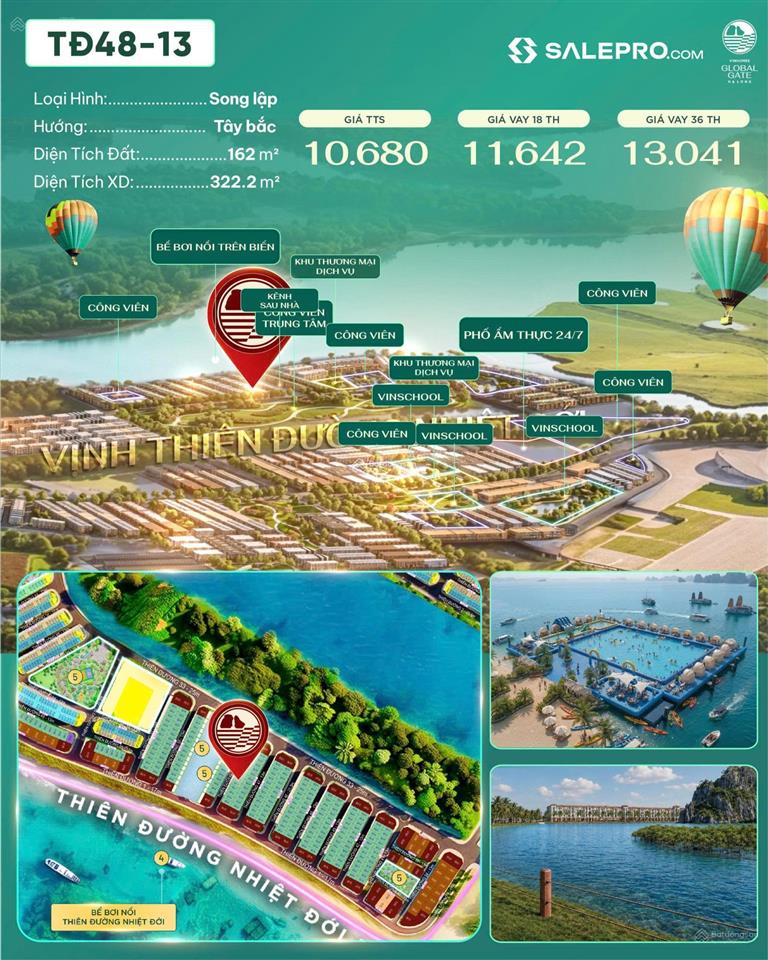 Bt song lập vin hạ long xanh, 162m2 14,37 tỷ, trả trước 11,27 tỷ còn 3,1 tỷ