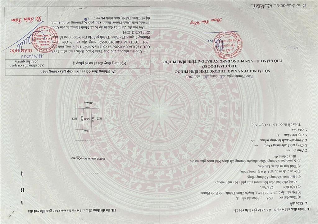 Bán đất nền dự án tại khu công nghiệp minh hưng sikico, 2,6 tỷ, 249,7m2, chính chủ uy tín