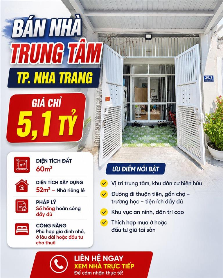Bán nhà riêng tại nguyễn thị định, p phước hải, nha trang, 5,1 tỷ, 60 m2, giá cực chất uy tín