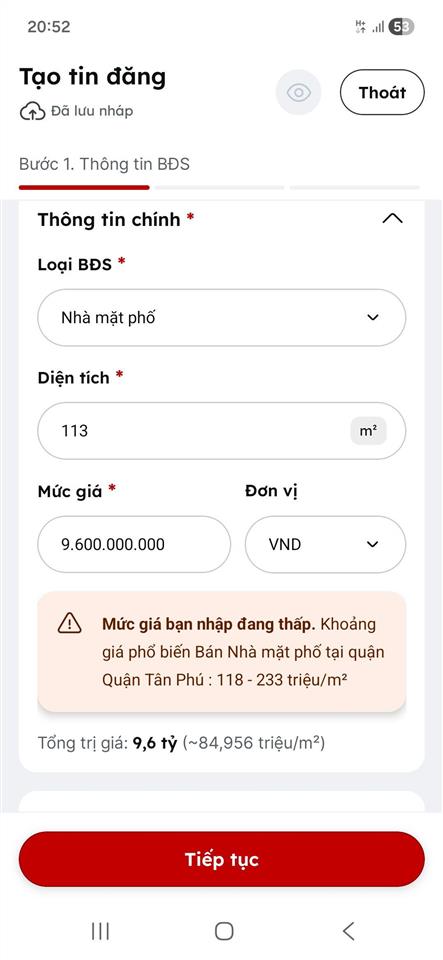 Mtkd đường tây sơn  gần chợ tân hương  aeon mall  diện tích khủng 112.5m2  chỉ 9.6 tỷ tl