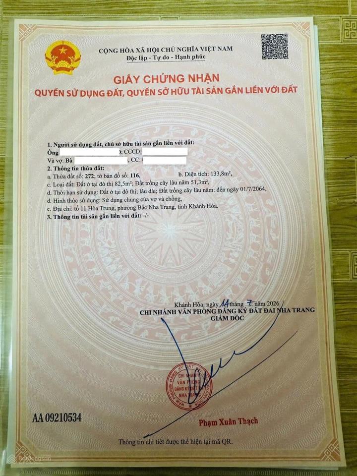 Chủ giảm 600 triệu cần bán gấp đất mặt tiền phan thị niên bắc nha trang | giá mới 4,8 tỷ