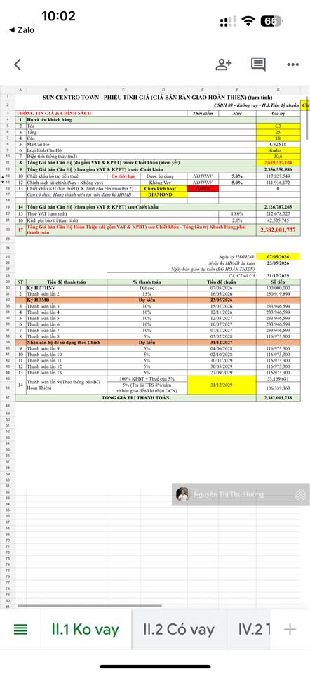 Em có sun centro view biển 2tỷ639 thanh toán sớm 95% còn 2ty066 tầng 20