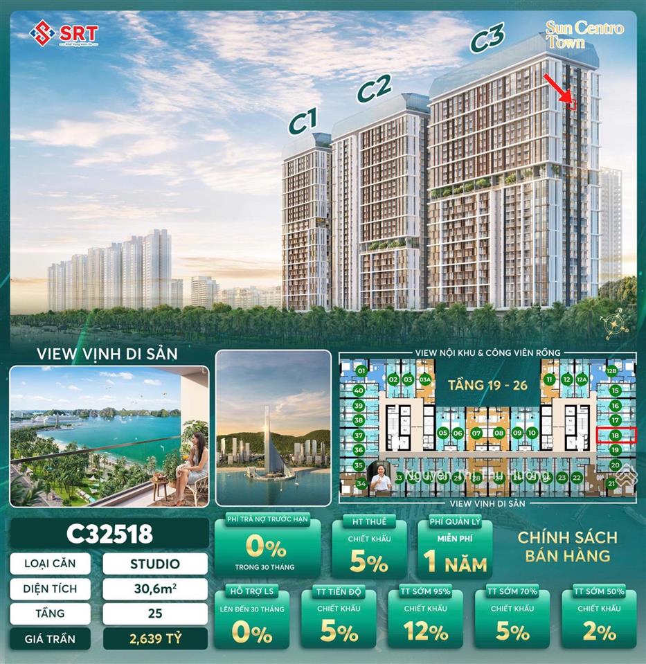 Em có sun centro view biển 2tỷ639 thanh toán sớm 95% còn 2ty066 tầng 20
