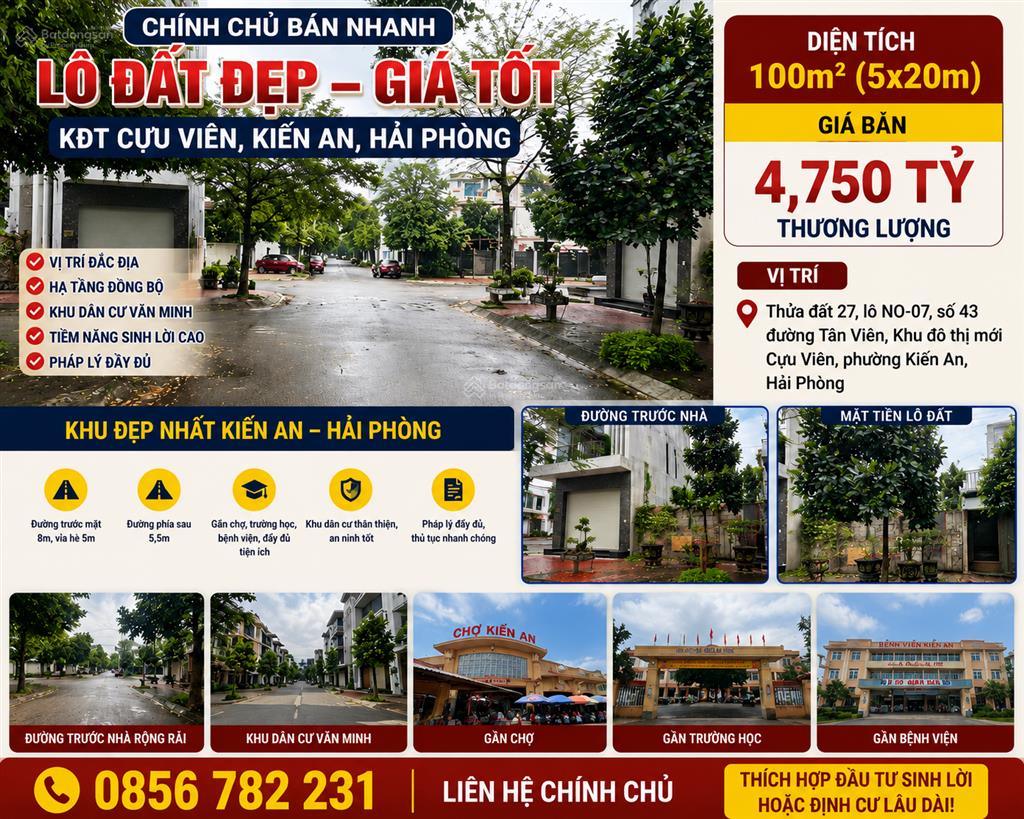 Chính chủ bán nhanh lô đất đẹp  giá tốt tại kđt cựu viên, kiến an, hải phòng