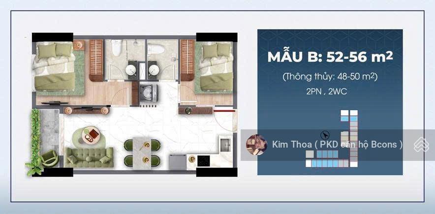 Chính chủ bán căn hộ bcons center city 2pn2wc giá 2,91 tỷ/căn, y hình view hồ đá. tt chỉ 132 triệu