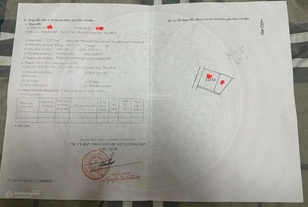 Lô góc 2227m, mặt tiền chính rộng 45m bám đường trục chính aphan 12m tại cư yên, lương sơn,hòa bình
