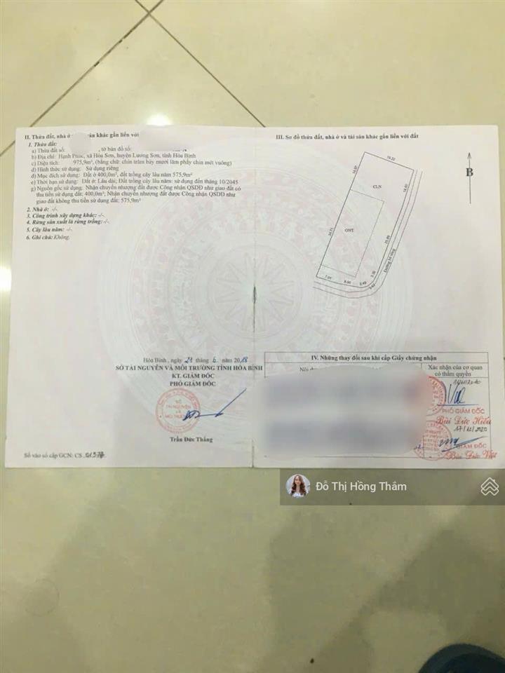 Chủ đất nhờ em bán lô góc 975m tại thôn hạnh phúc, bên cạnh khu cn lương sơn, phân lô quá đẹp