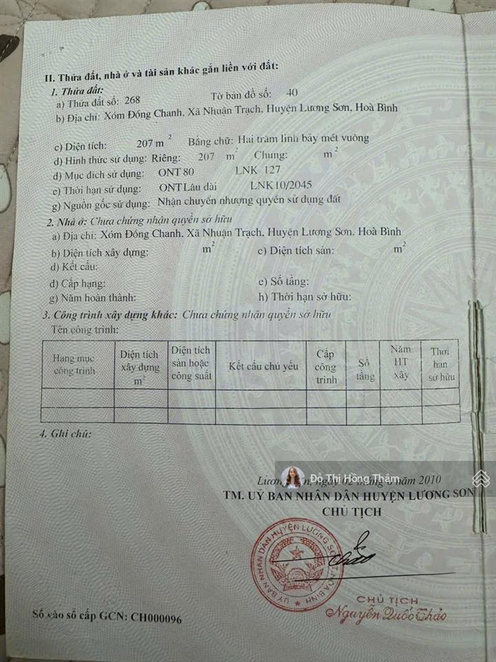 Chuyển nhượng 207m bám trục chính thôn đồng chanh, cách khu cn phú sơn (nhuận trạch) 300m