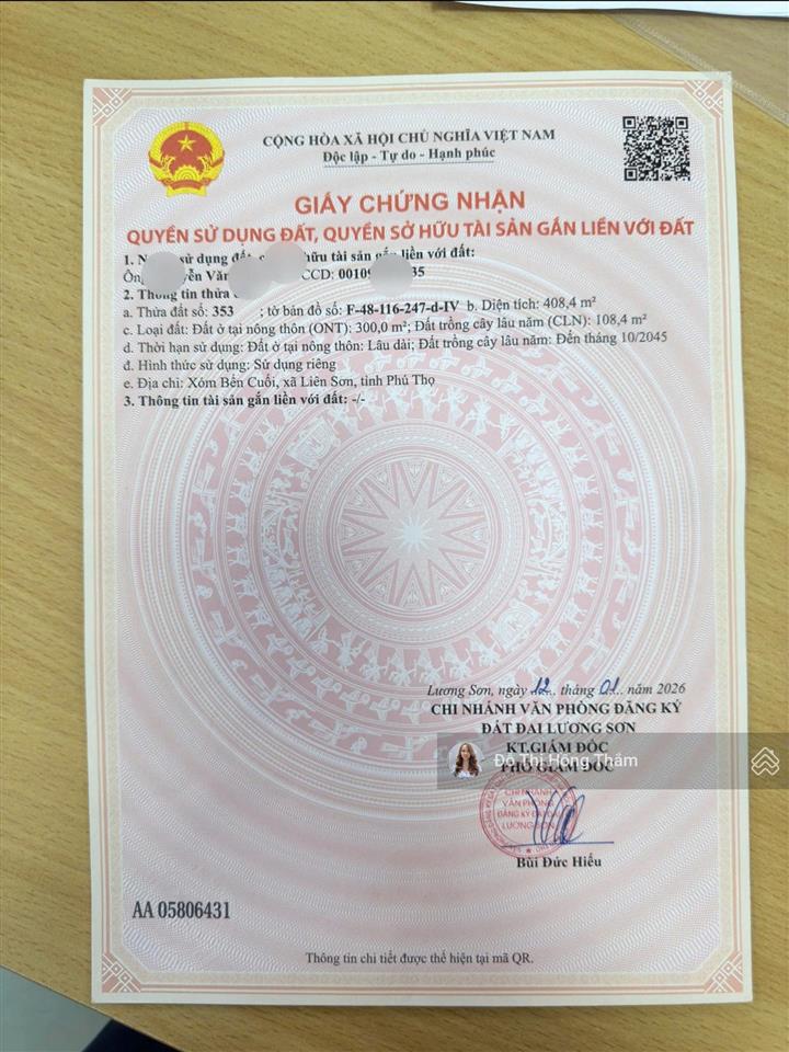 Lô góc 408m2 có 300m thổ cư, đất vuông vắn, cách đường ql21a (hồ chí minh) chỉ 250m. giá 3 tỷ 550tr