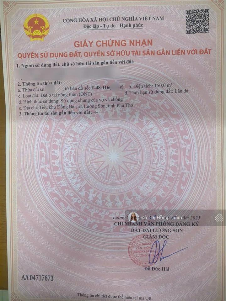 Hoa hậu đẹp tiểu khu đồng bái, tt lương sơn, 150m full thổ cư giá 3,4 tỷ