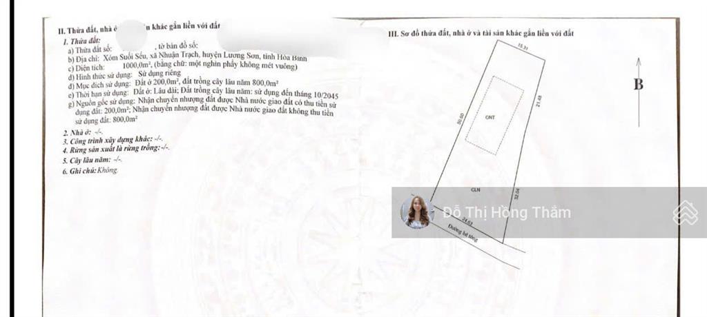 Đất sẵn nhà vườn 2012m² rất đẹp, mặt tiền dài 50m, tại suối sếu, nhuận trạch. hạ giá bán 7,7tr/m2