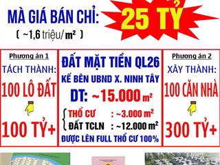 Bán đất diện tích lớn tại ninh hòa  quốc lộ 26 (xã ninh tây)