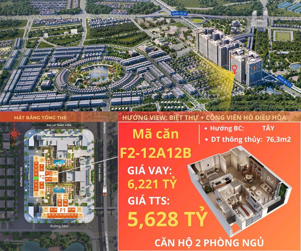 Bán căn chung cư 76m2 có 2pn, 2vs full nội thất. giá tốt  0943 639 ***