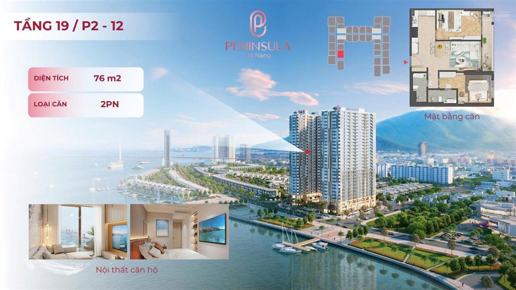 Bán căn hộ peninsula p2.19.12 2 pn 76m2 view sông hànnovotel giá cực tốt