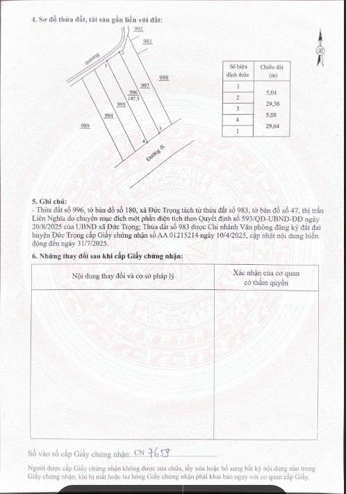 Bán đất nền trung tâm đức trọng  cách chợ đầu mối 800m  mặt tiền đường nhựa 15m
