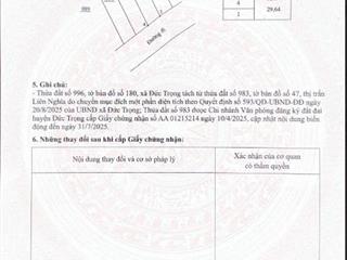 Bán đất nền trung tâm đức trọng  cách chợ đầu mối 800m  mặt tiền đường nhựa 15m