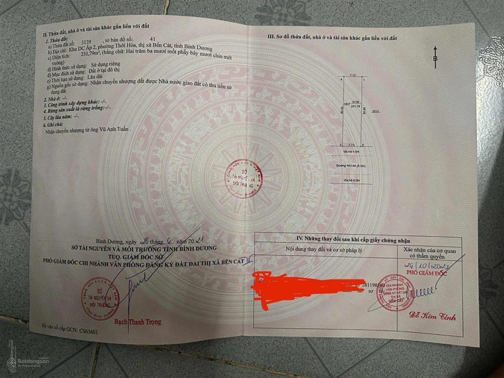 Bán đất tại nk14a, thới hòa, bến cát, bình dương, 231.79 m2