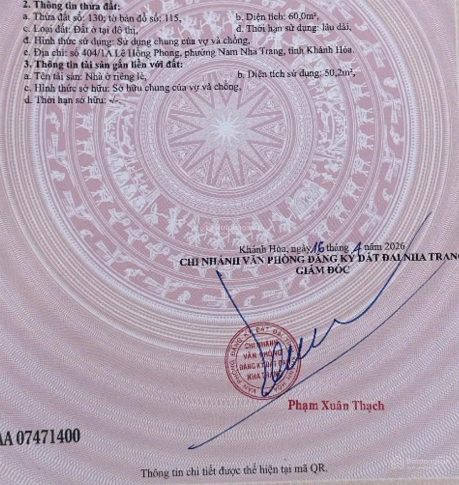 Bán nhà tại 404/1a lê hồng phong  phường nam nha trang
