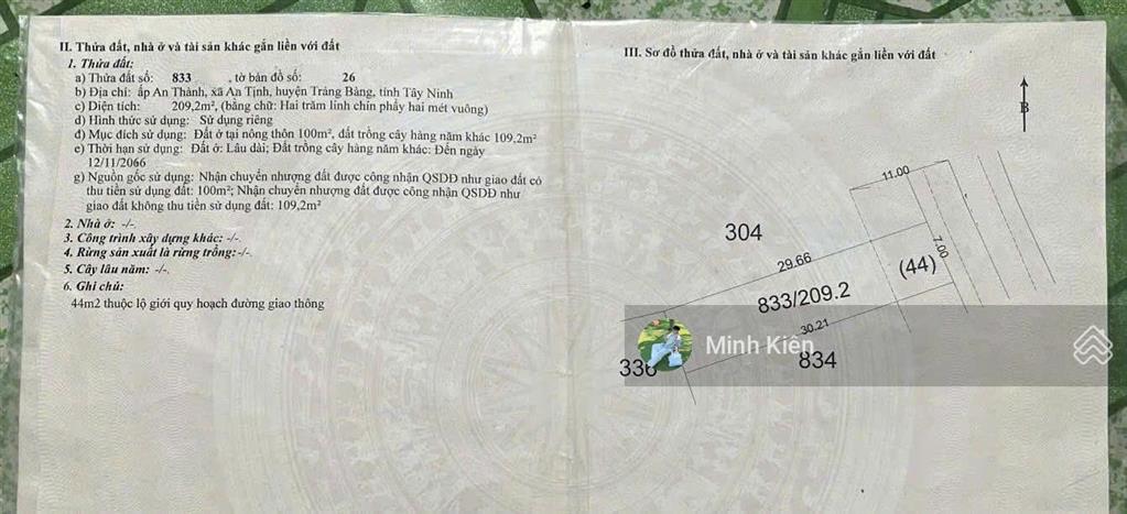 Chủ kẹt tiền bán gấp lô 209m2 đ đặng văn trước xã an tịnhtrảng bàng với giá 700tr , sổ hồng riêng.