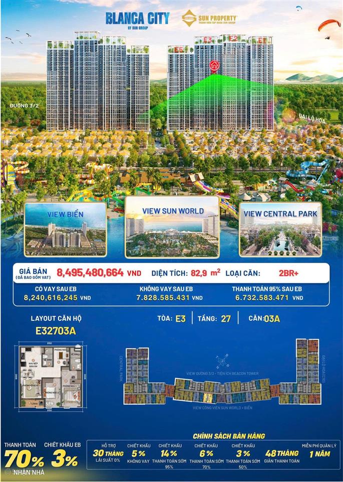 Bán gấp 2pn beacon tower view trực diện sunworld săn pháo hoa, tầng cao