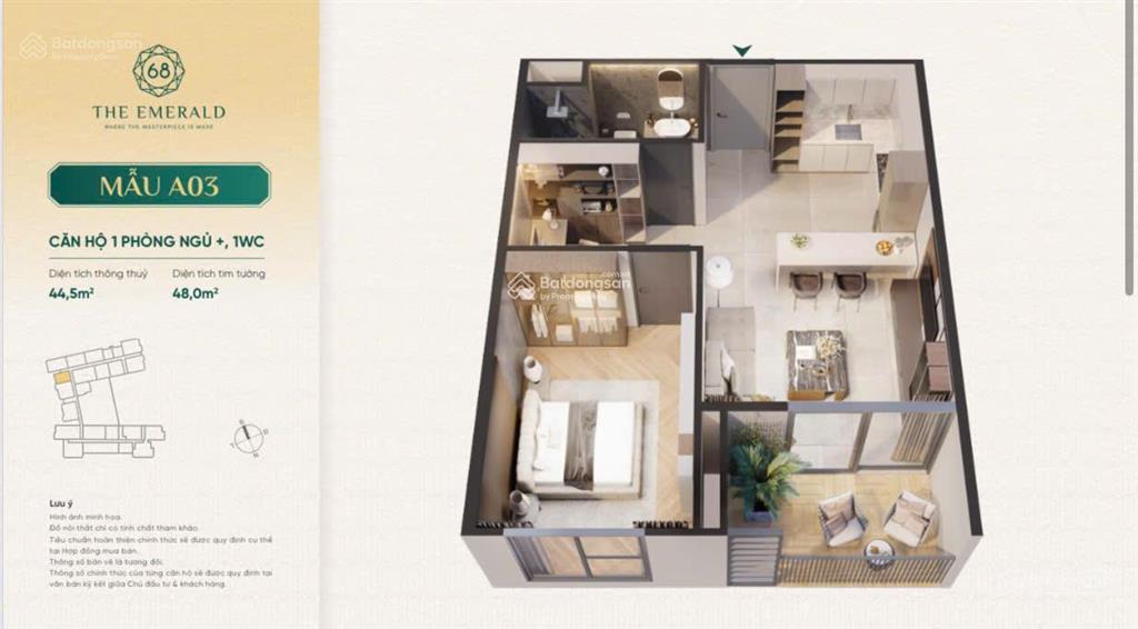 Chính chủcăn hộ the emerald 68, 2,8 tỷ (vat và bao phí chuyển nhượng), 48m2 tại bình dương