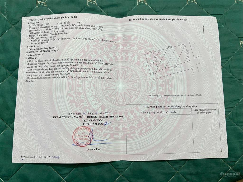 Bán nr cc (hàng hiếm) 67m2 tại thôn đoài, nam hồng, đông anh, 5,36 tỷ, mặt tiền 5.5m đẹp xuất sắc