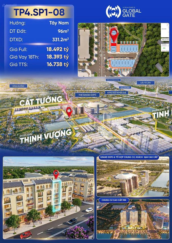 Bán gấp shophouse 96m2 tại vinhomes global gate, giá thỏa thuận