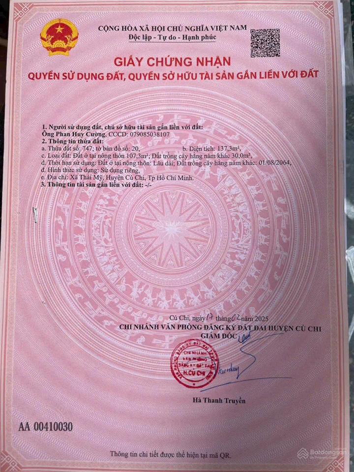 Bán gấp lô đất 2 mặt tiền đường tỉnh lộ 7 shr giá 950tr thương lượng