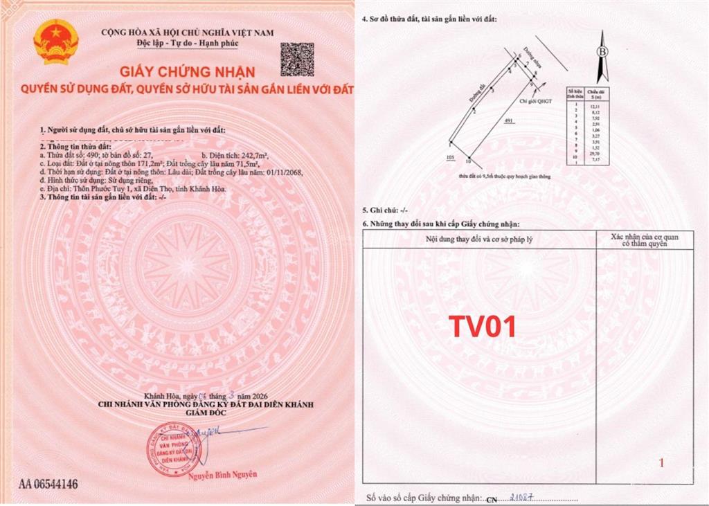 Bán đất tại xã diên thọ, khánh hòa, 1,1 tỷ, 143 m2