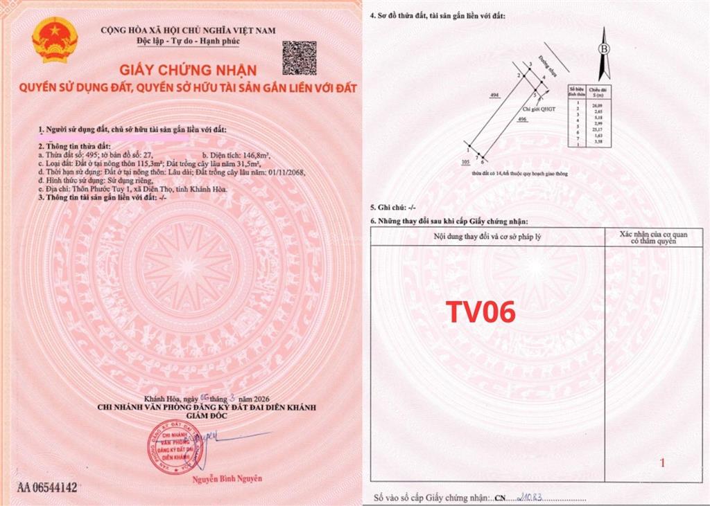 Bán đất tại xã diên thọ, khánh hòa, 1,1 tỷ, 143 m2