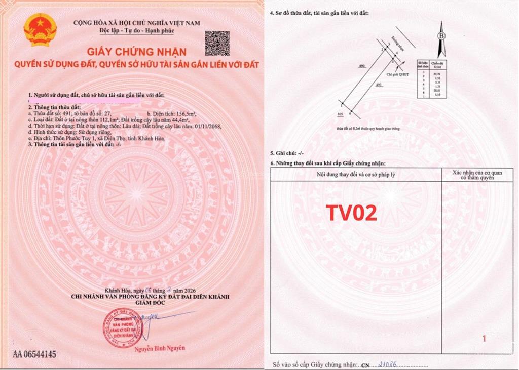 Bán đất tại xã diên thọ, khánh hòa, 1,1 tỷ, 143 m2