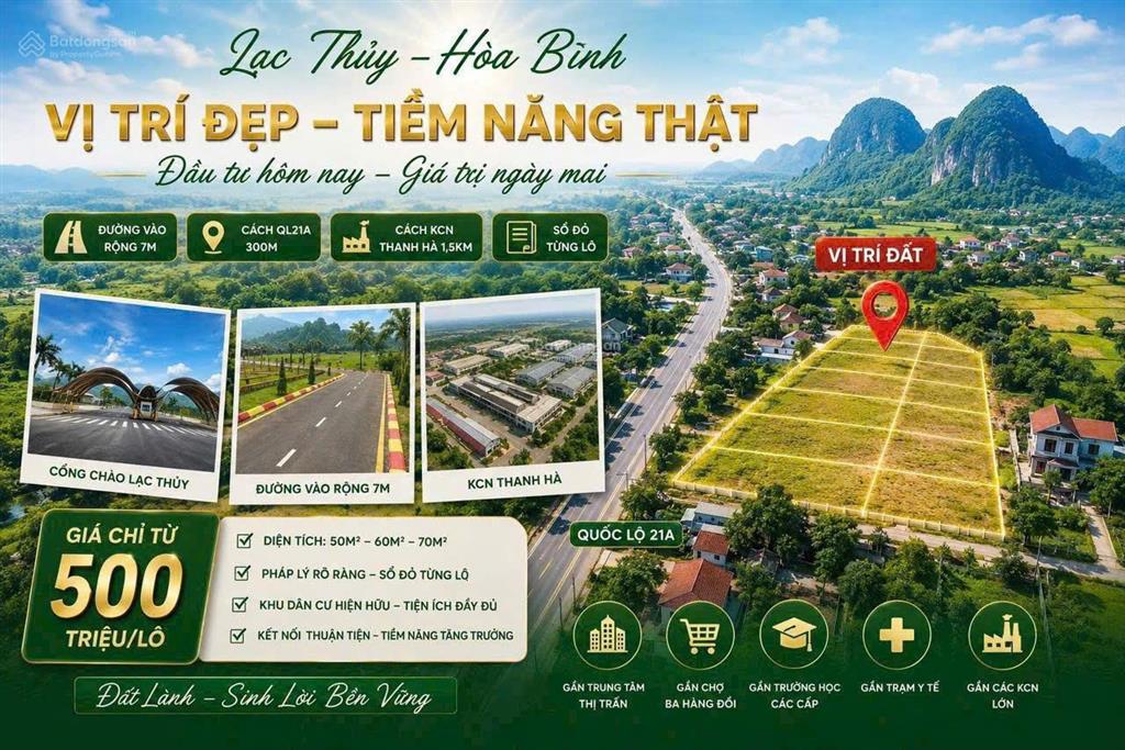 Đất 80m2 lạc thủy hòa bình | giá chỉ 500 triệu/lô.  0399 840 ***