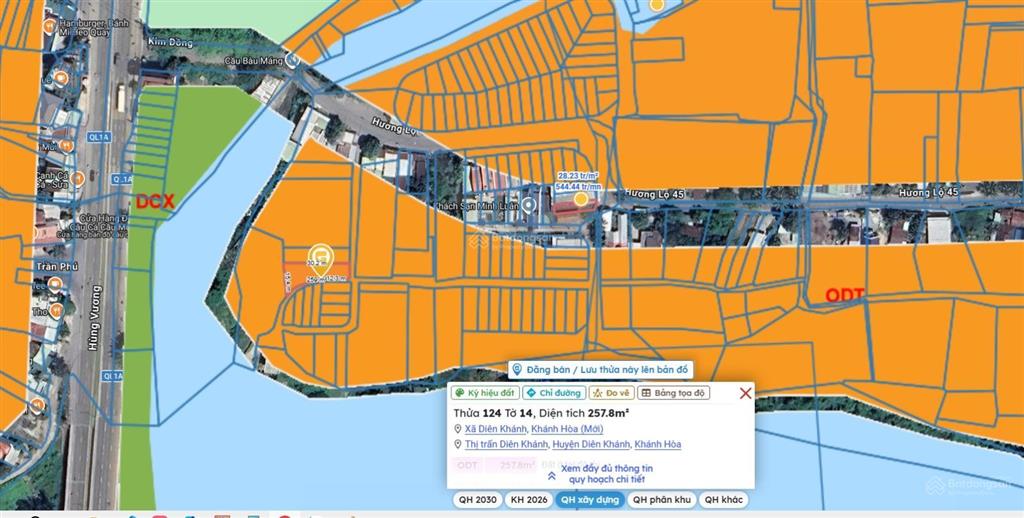 Bán đất trung tâm h diên khánh view sông 14tr/m2, 257.8m2 giá tốt