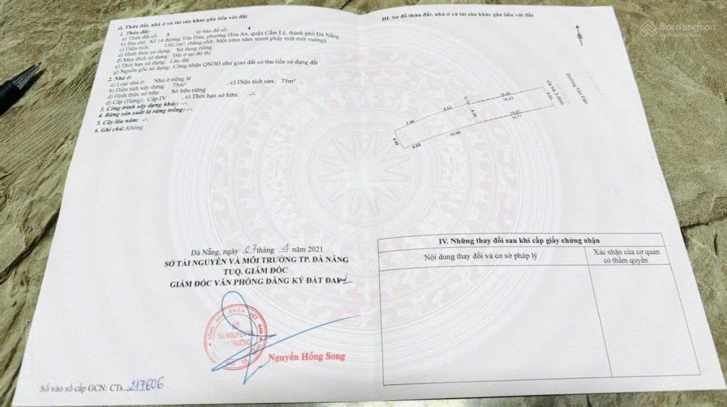 Tôi chính chủ bán đất mặt tiền đường tôn đản, p. hòa an