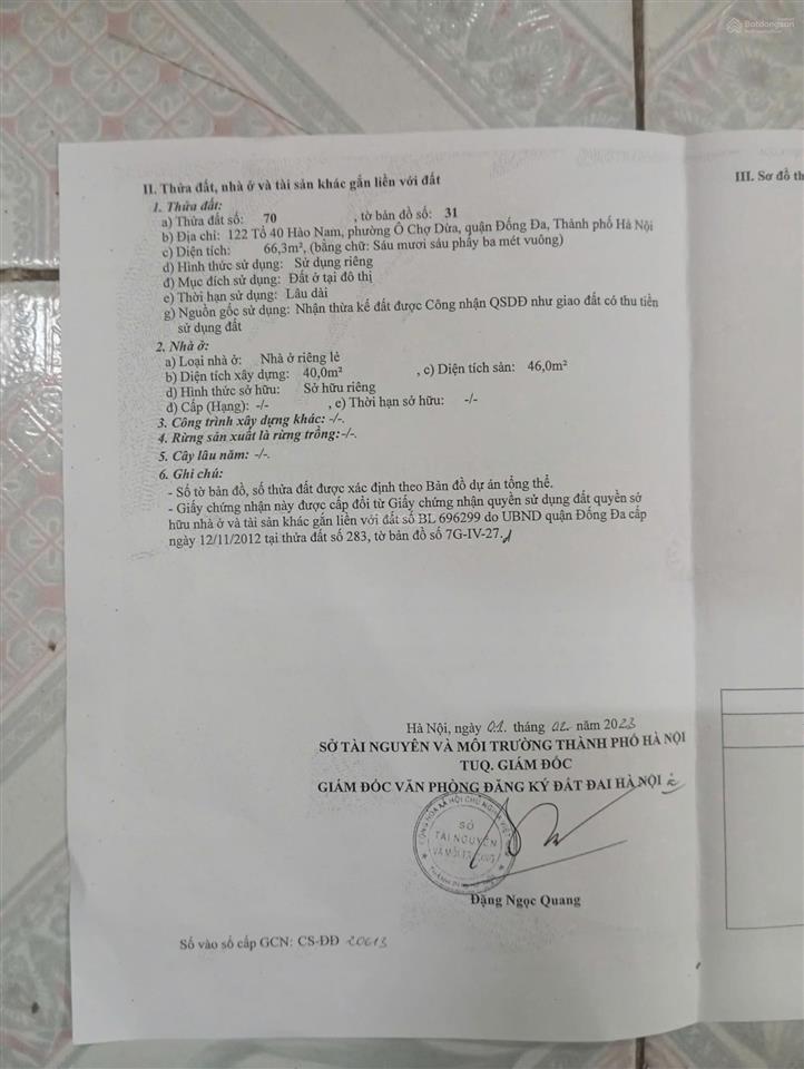 Bán nhà riêng 28, ngách 46/54 hào nam, quận đống đa, 14,7 tỷ, 66,3 m2